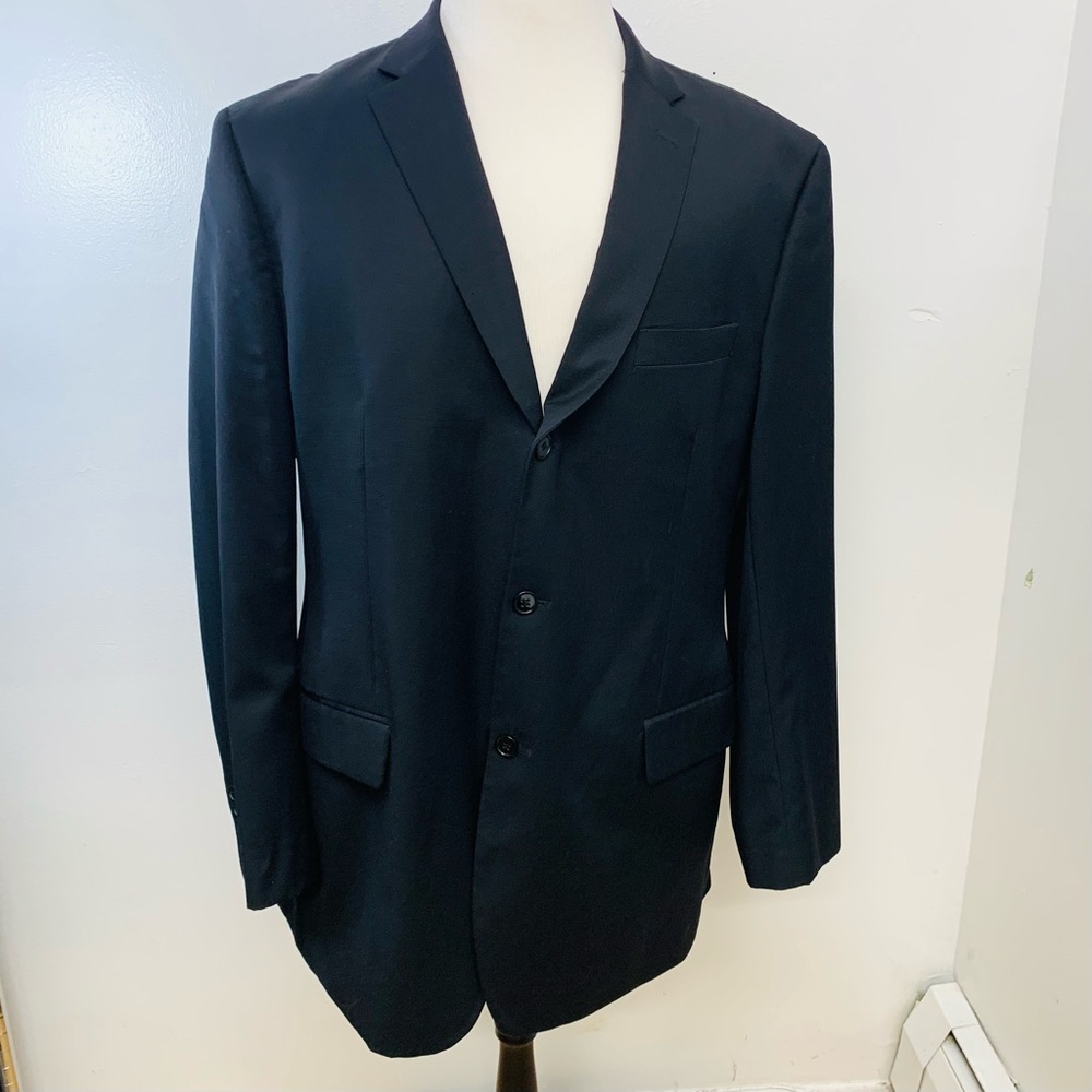 Linea Uomo  Sport Coat Men 50L Black Wool 3 Button Blazer Jacket Business Casual